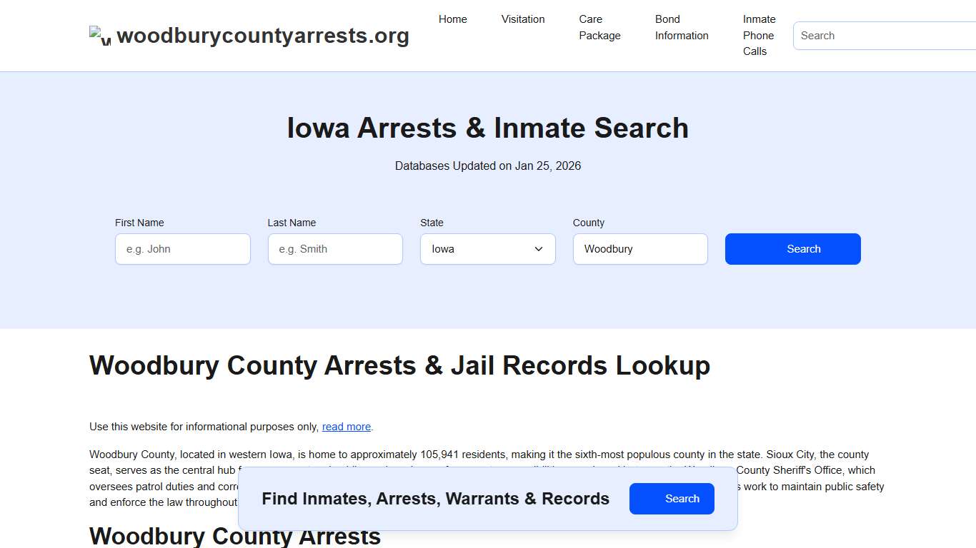 Woodbury County, IA Arrests, Warrants, Police Records Search
