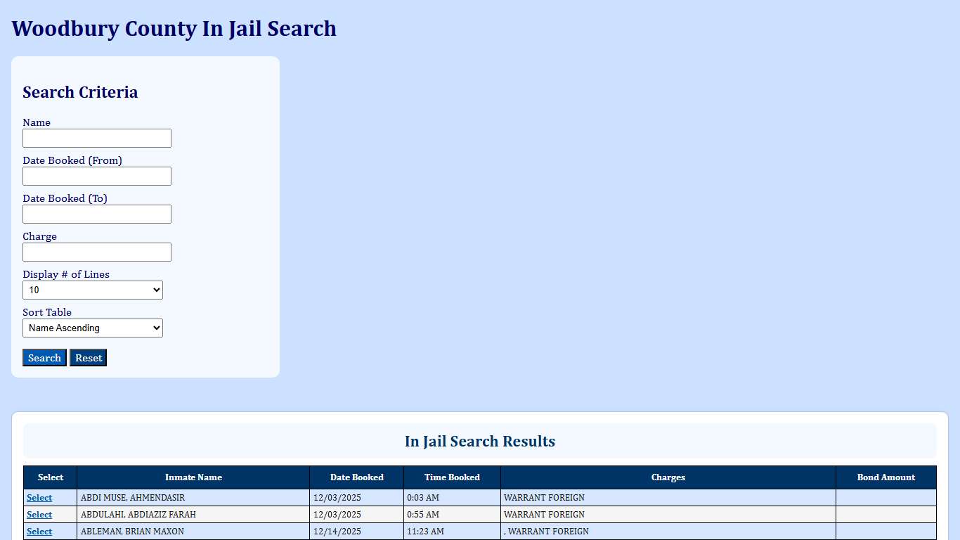 Woodbury County In Jail Search